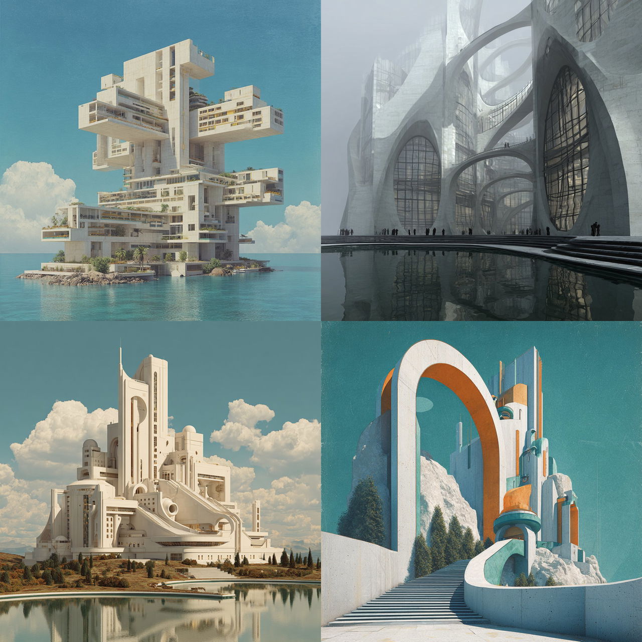 Neofuturist architecture style, Midjourney V7, render 1 of 4