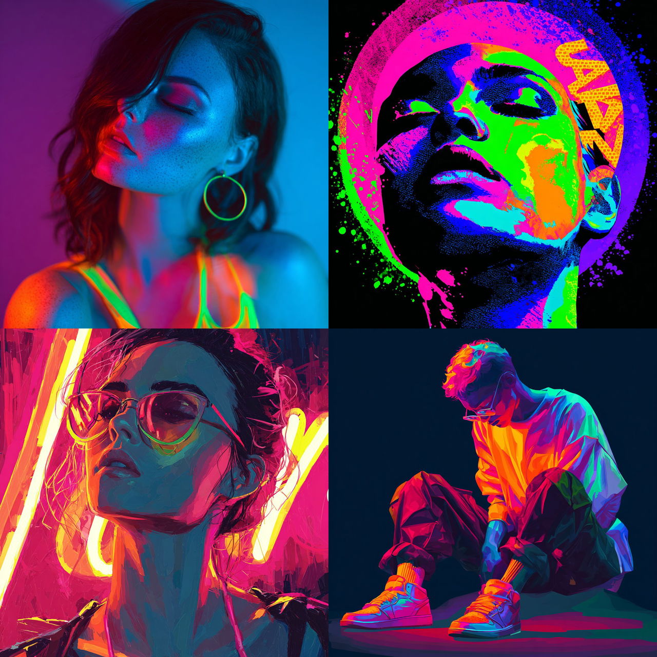 Neon colors style, Midjourney V7, render 1 of 4