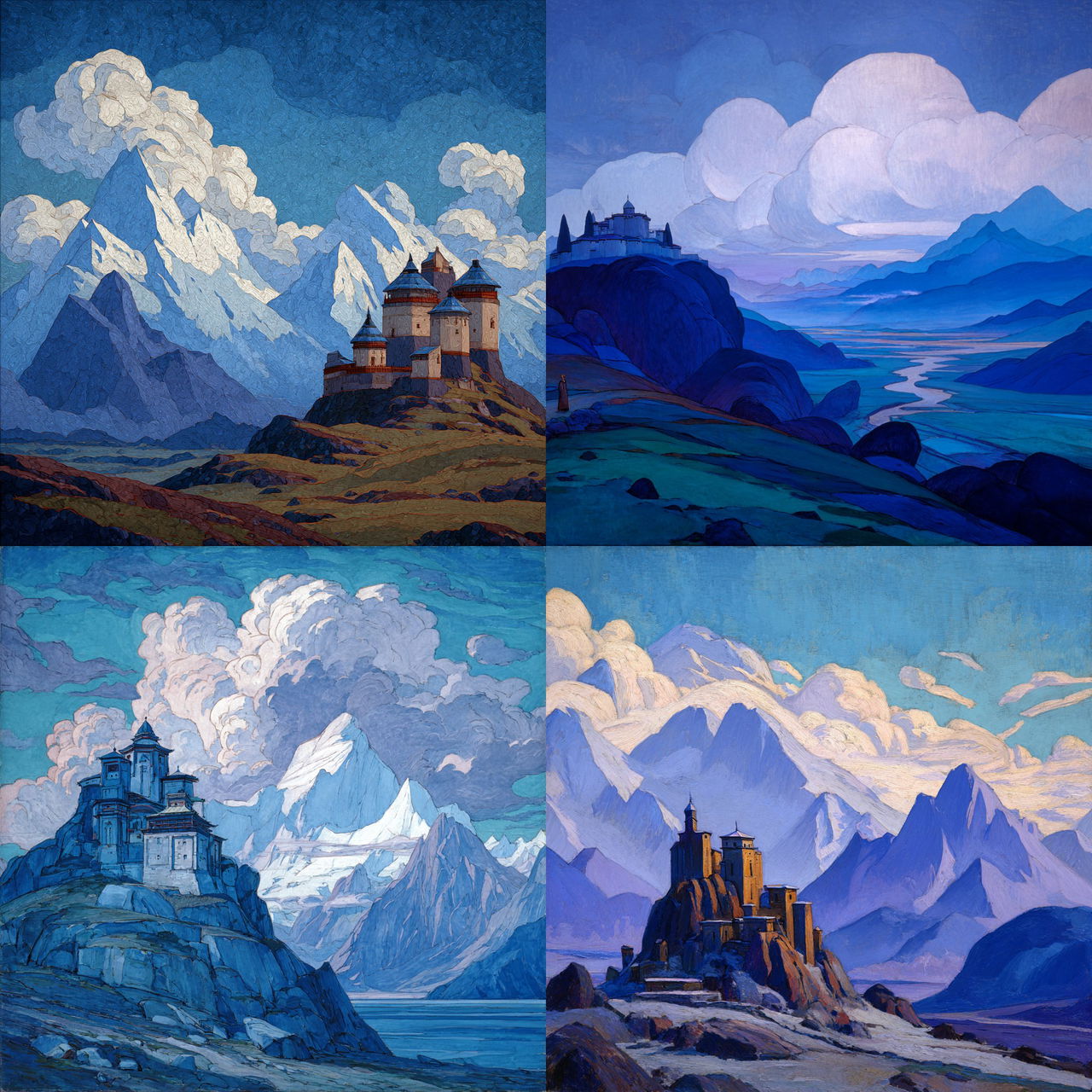 Nicholas Roerich style, Midjourney V7, render 1 of 4