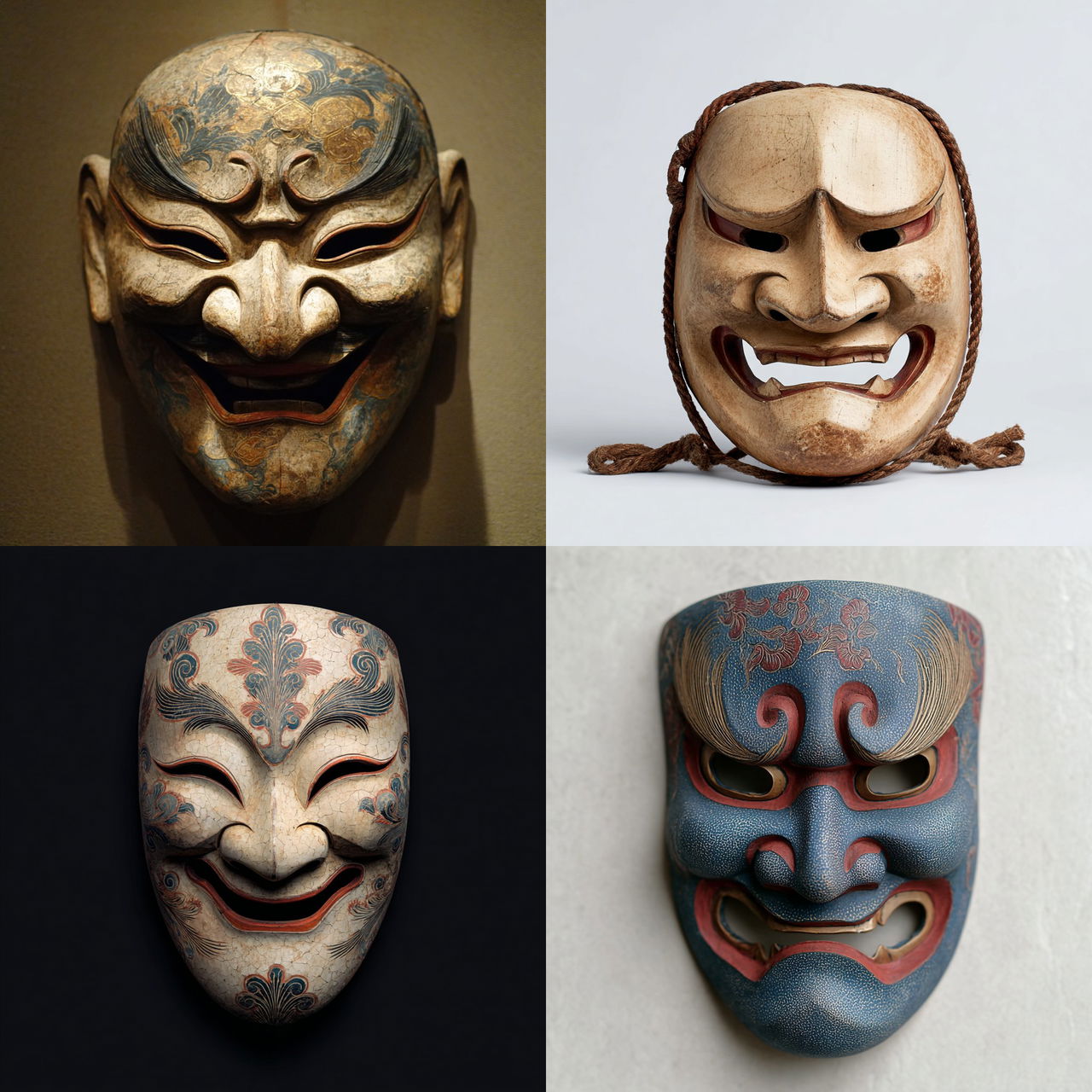 Noh Theater mask style, Midjourney V7, render 1 of 4