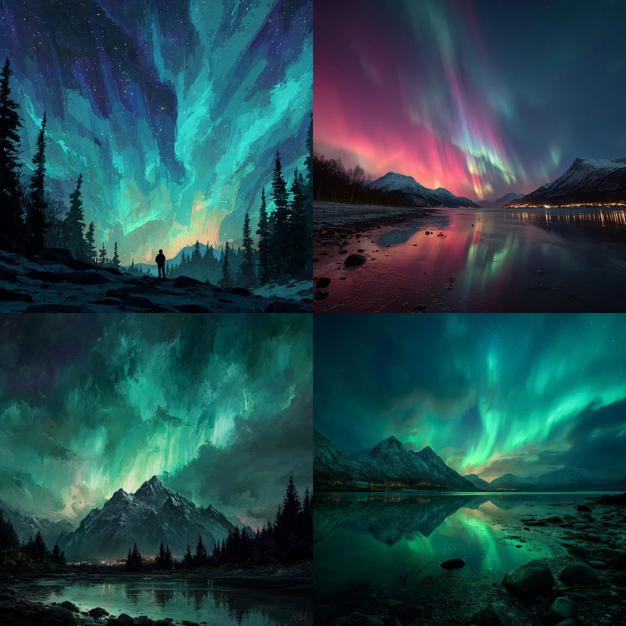 Northern lights style, Midjourney V7, render 1 of 4