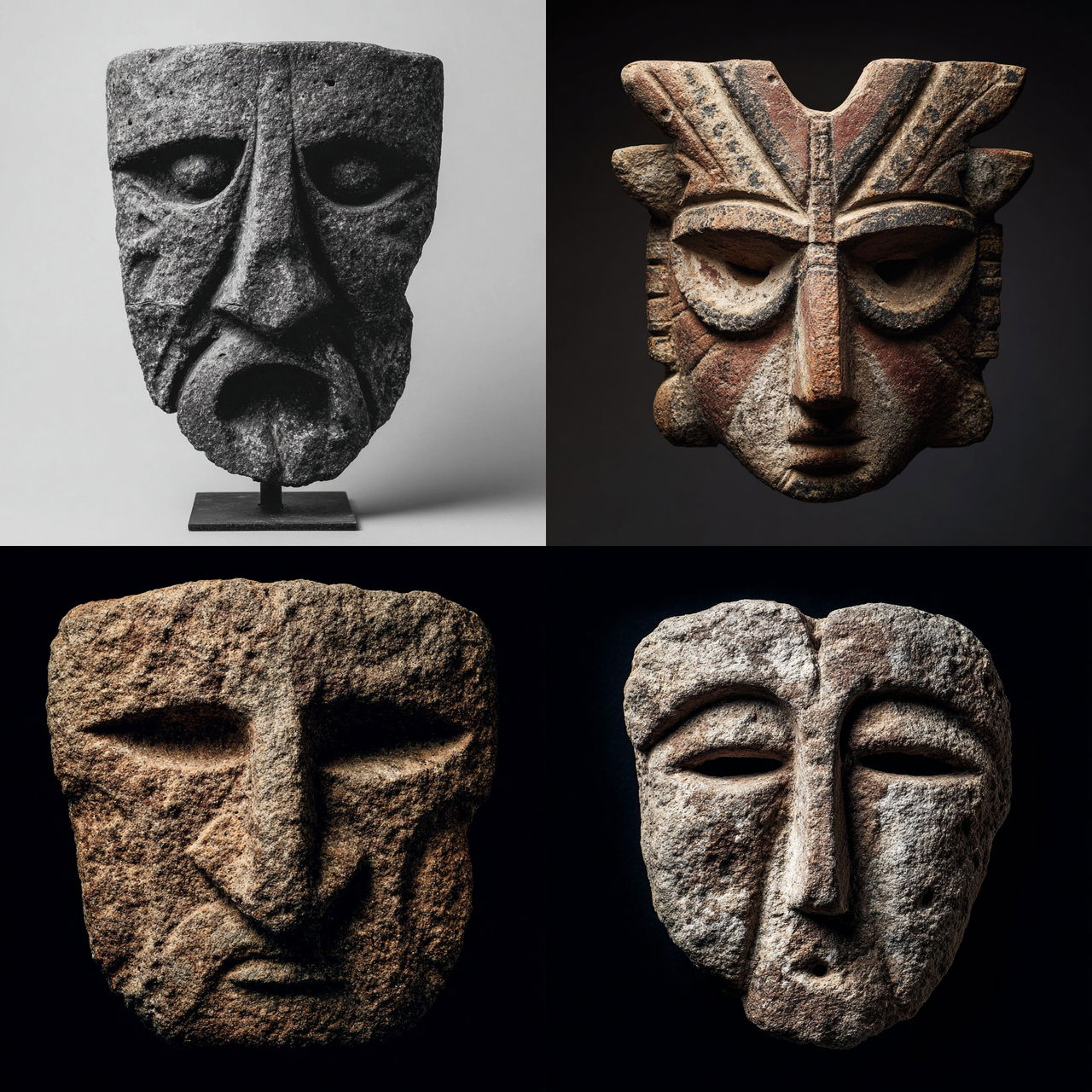 Nuragic mask style, Midjourney V7, render 1 of 4