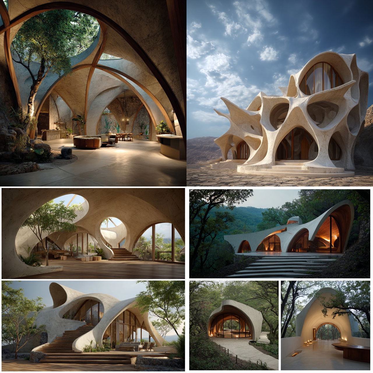 Organic architecture style, Midjourney V7, render 1 of 4