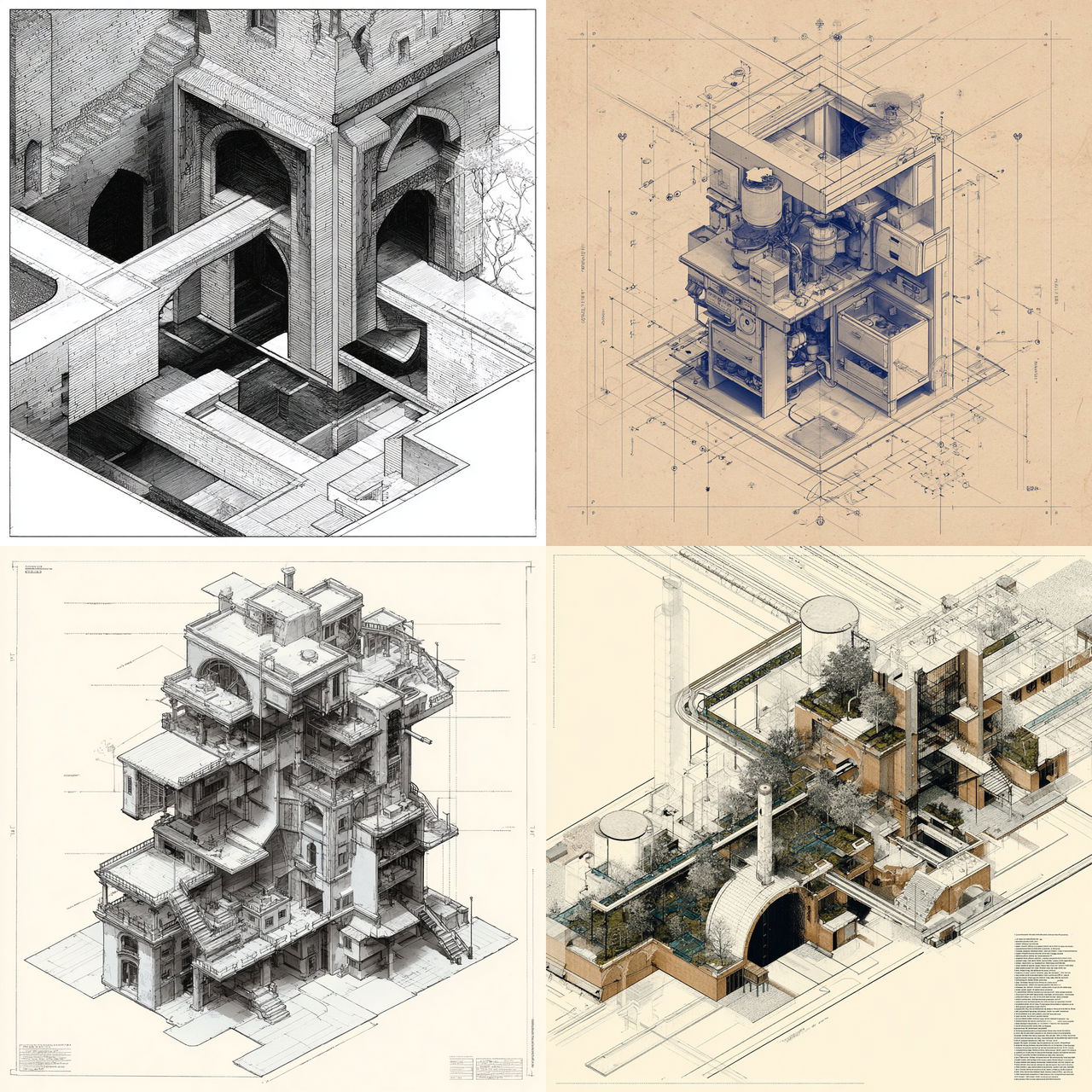 Orthographic view style, Midjourney V7, render 1 of 4
