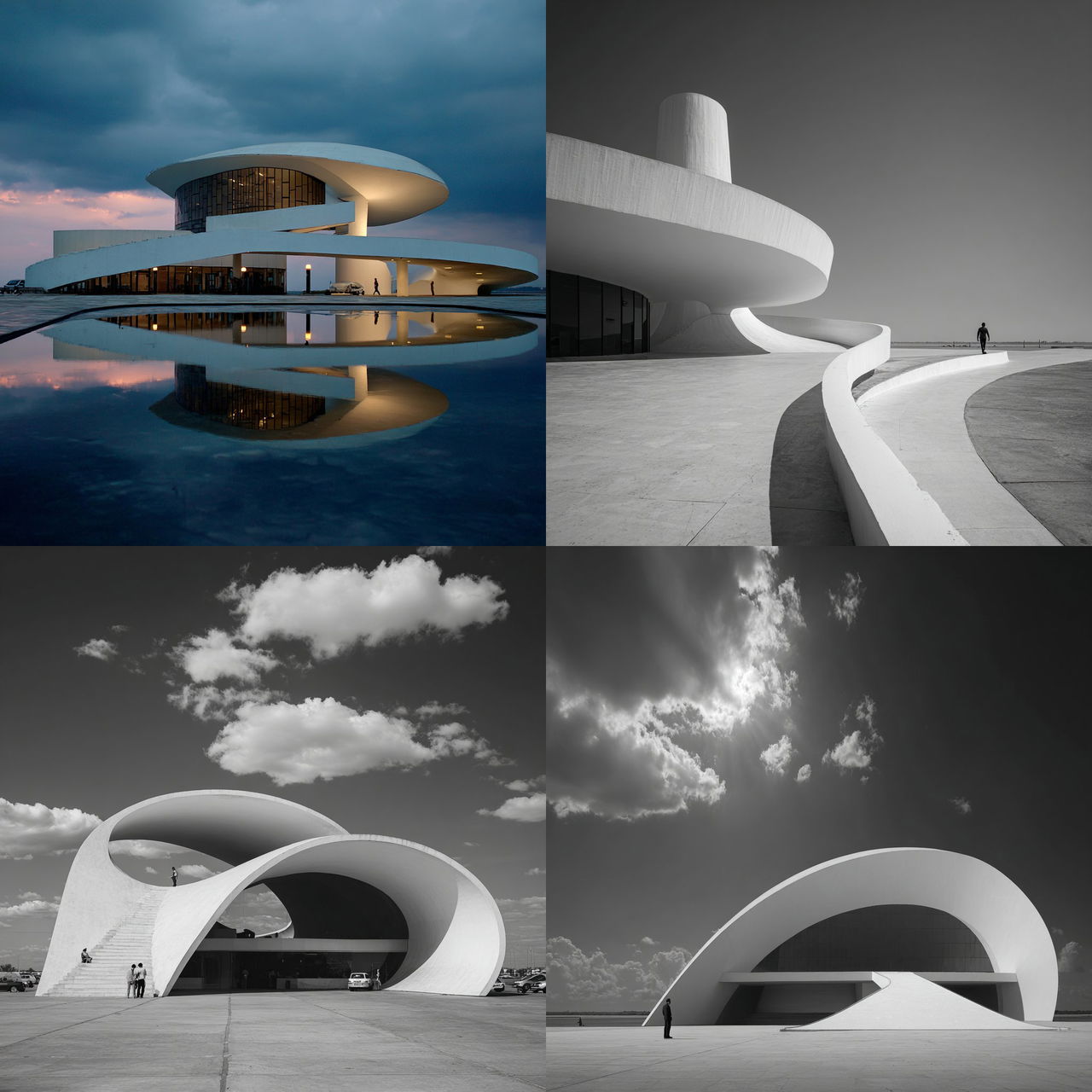 Oscar Niemeyer style, Midjourney V7, render 1 of 4