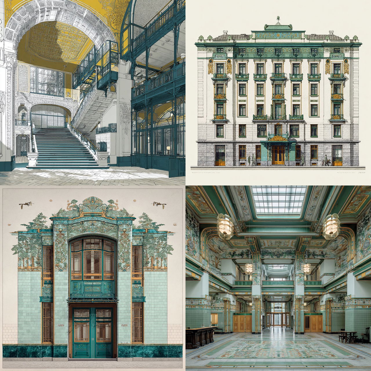 Otto Wagner style, Midjourney V7, render 1 of 4