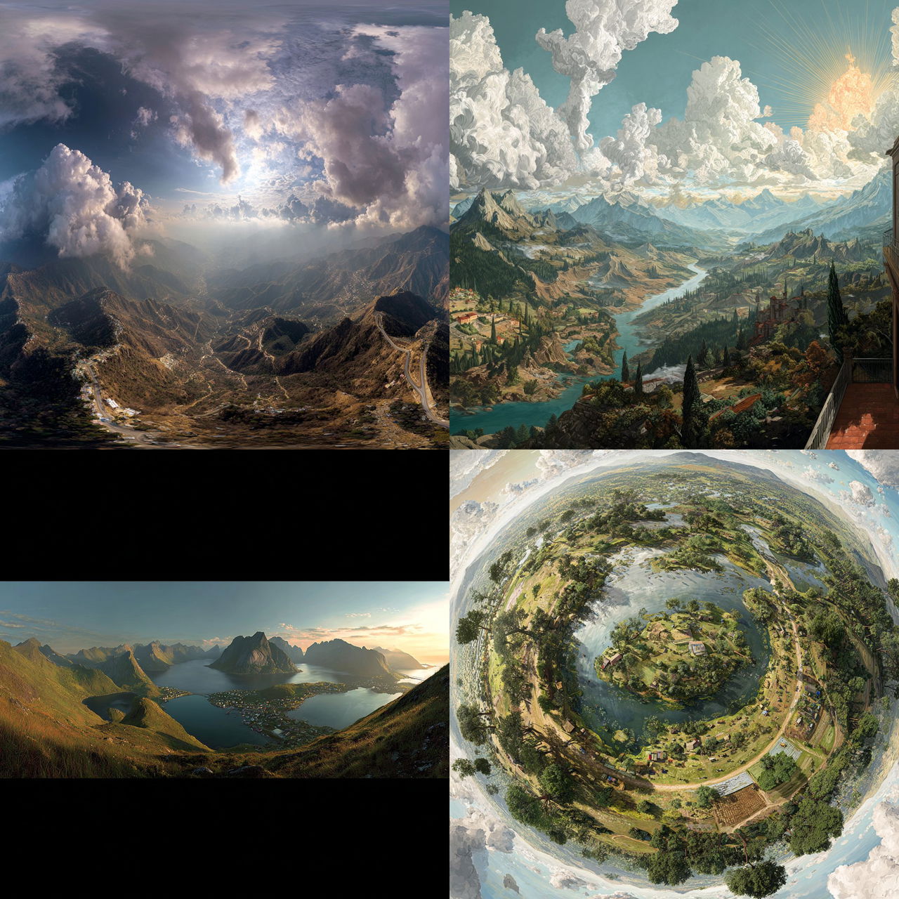 Panoramic view style, Midjourney V7, render 1 of 4