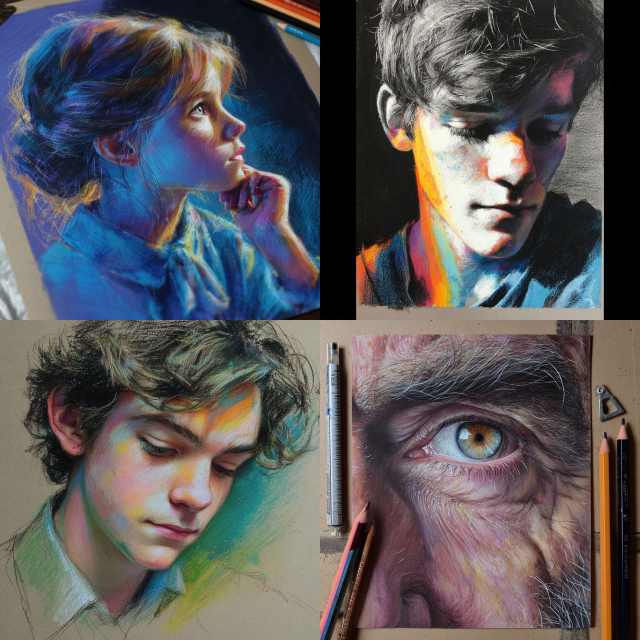 Pastel drawing style, Midjourney V7, render 1 of 4