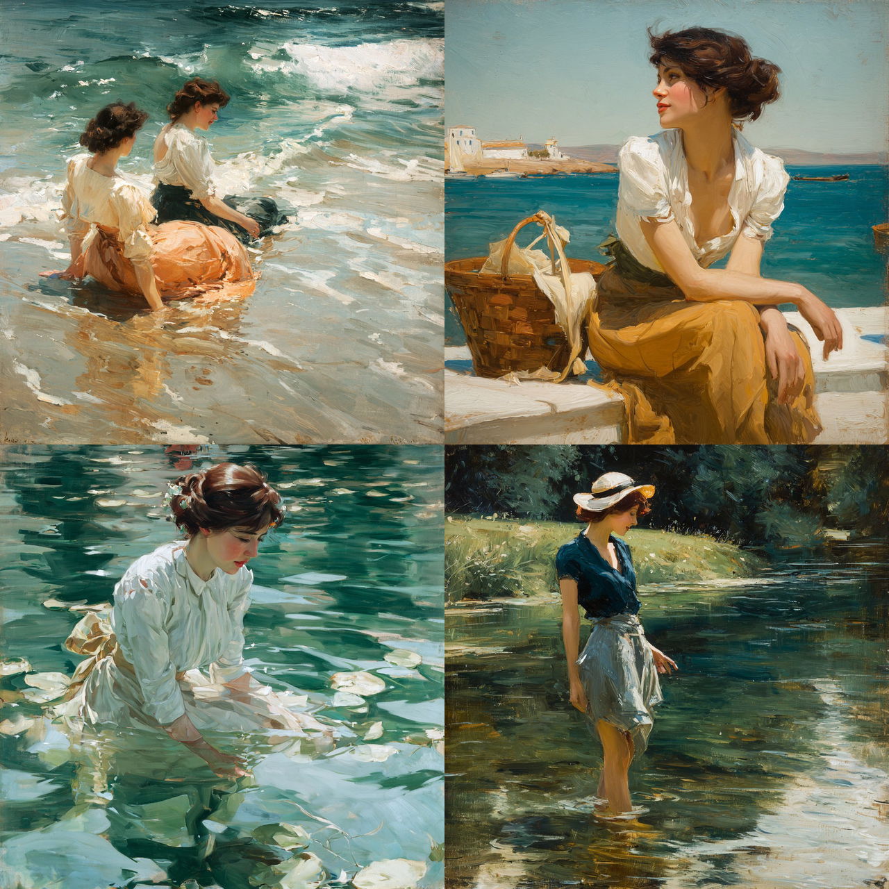 Paul Chabas style, Midjourney V7, render 1 of 4