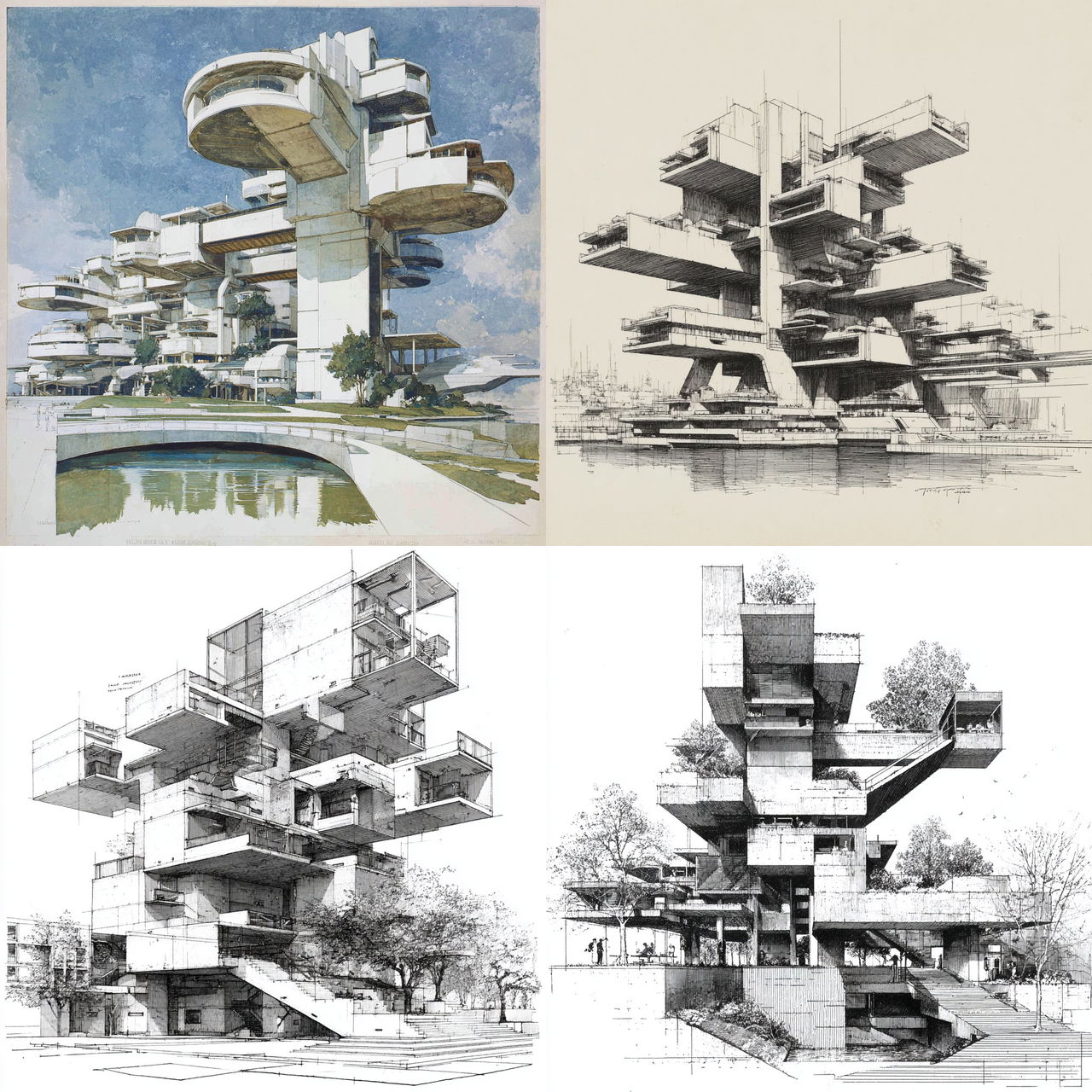 Paul Rudolph style, Midjourney V7, render 1 of 4