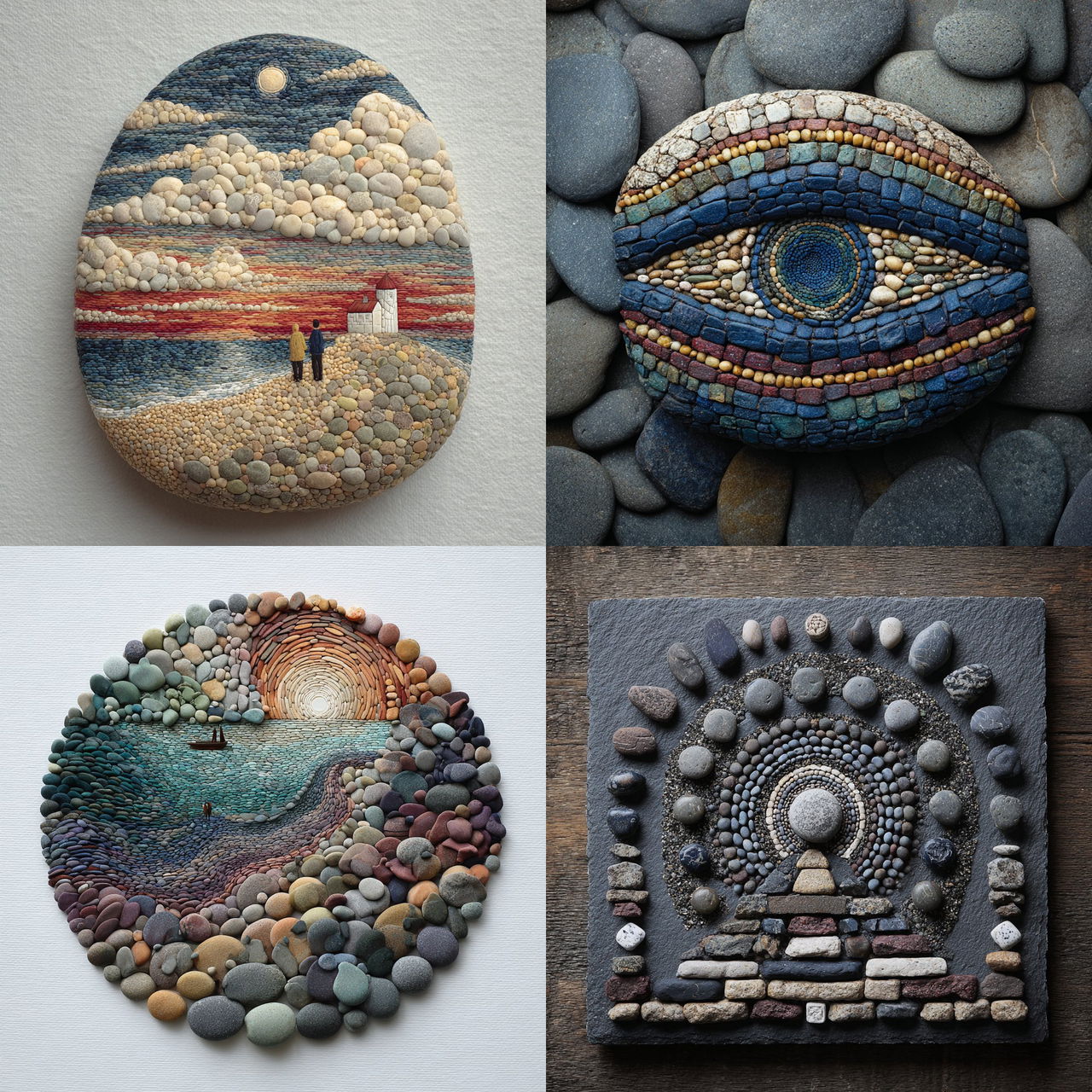 Pebble art style, Midjourney V7, render 1 of 4