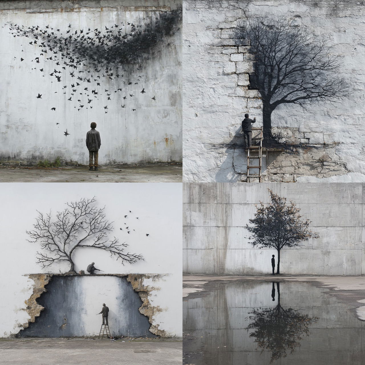 Pejac style, Midjourney V7, render 1 of 4