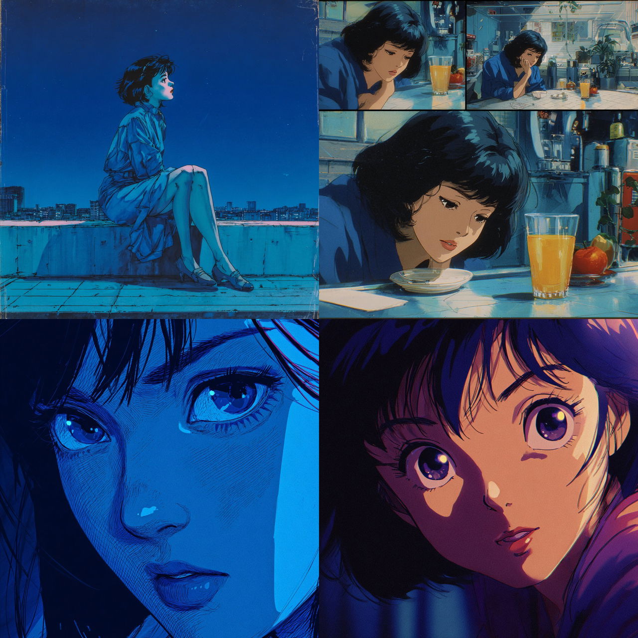 Perfect Blue style, Midjourney V7, render 1 of 4