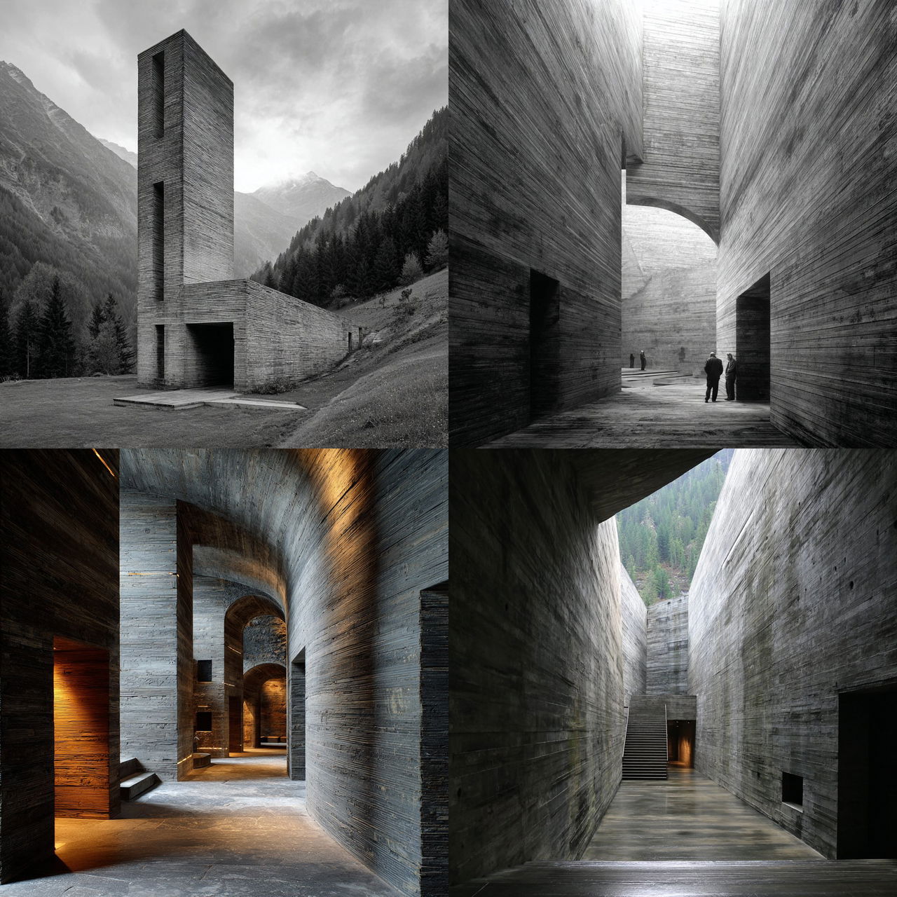 Peter Zumthor style, Midjourney V7, render 1 of 4
