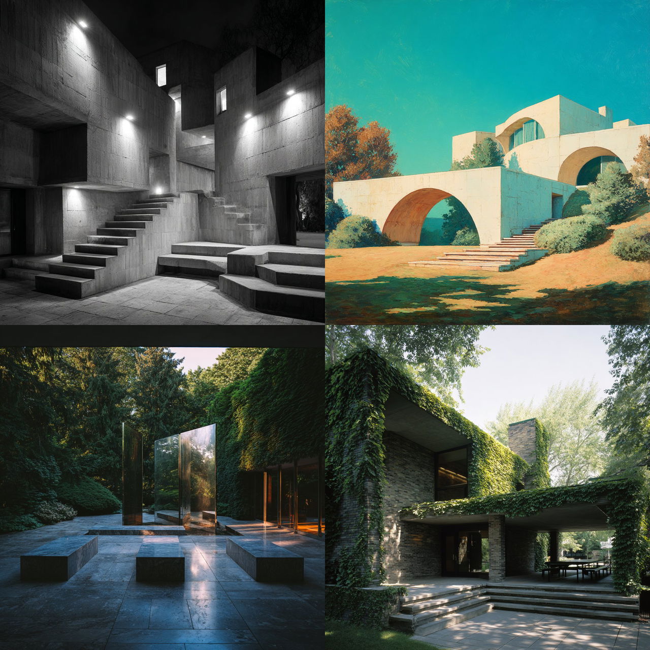 Philip Johnson style, Midjourney V7, render 1 of 4