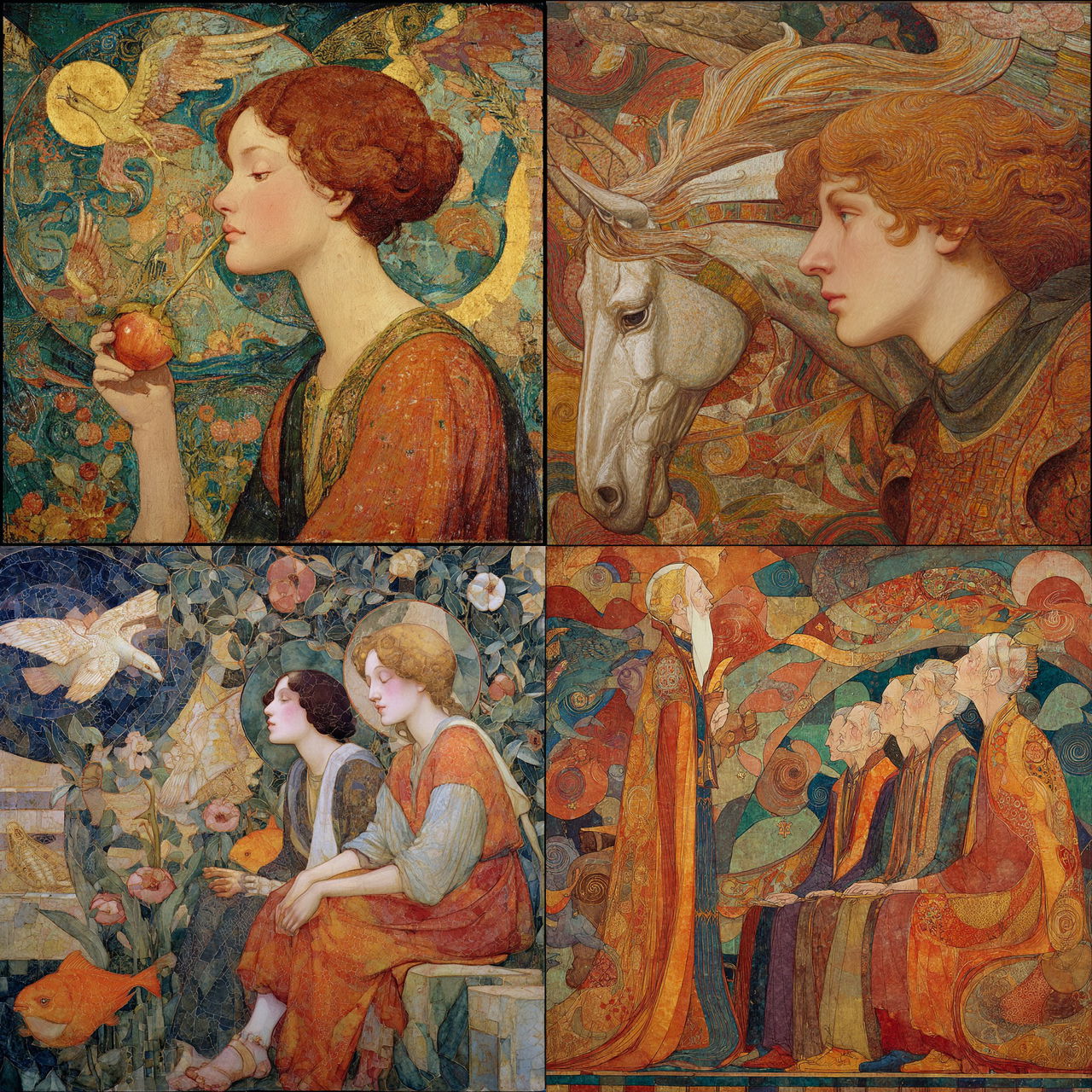 Phoebe Anna Traquair style, Midjourney V7, render 1 of 4