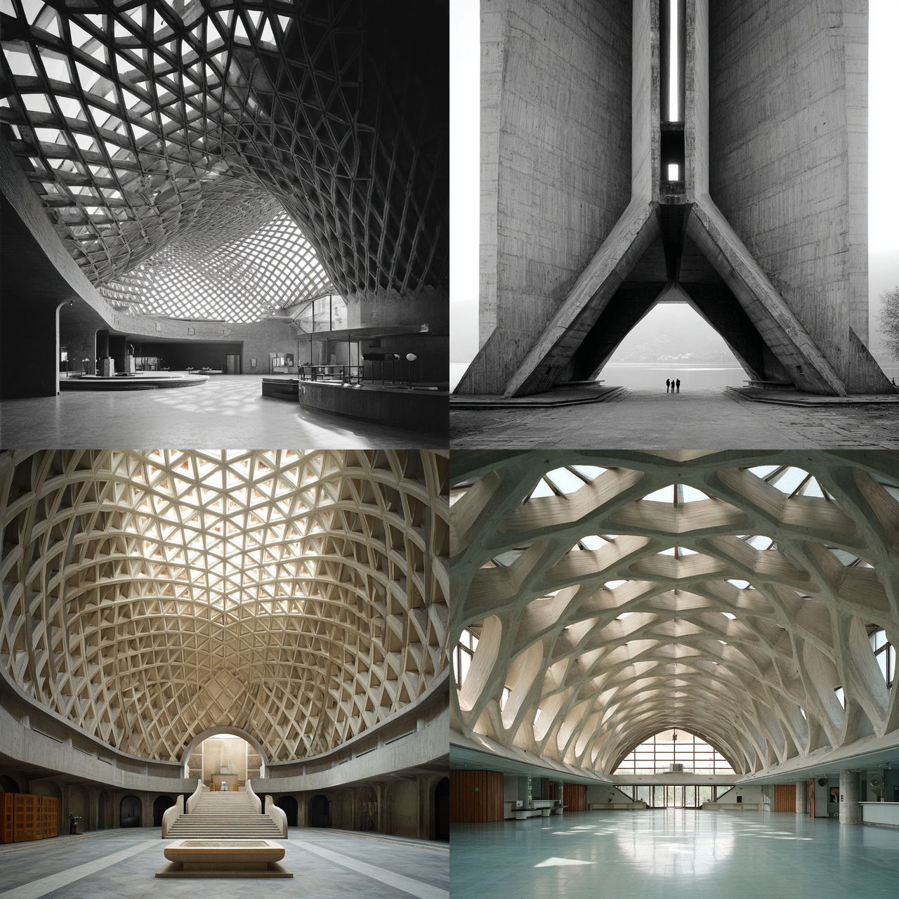 Pier Luigi Nervi style, Midjourney V7, render 1 of 4
