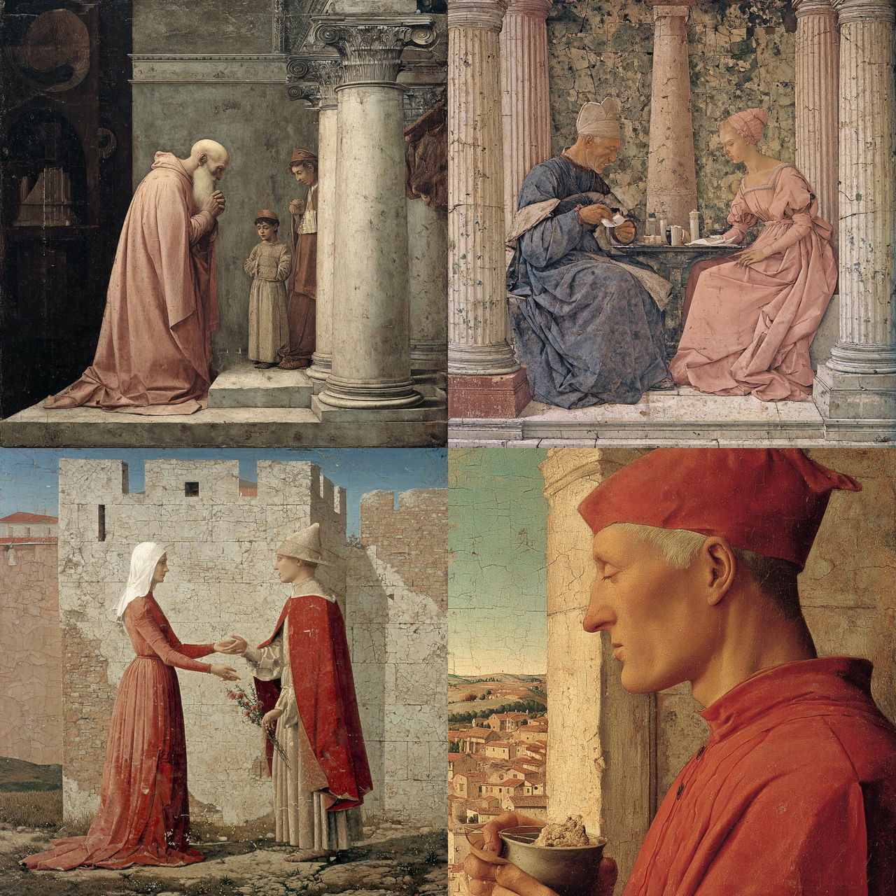 Piero della Francesca style, Midjourney V7, render 1 of 4
