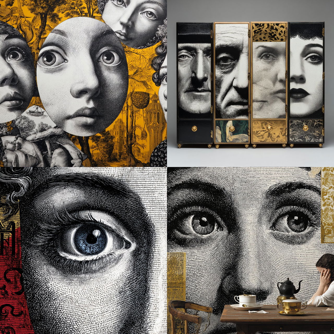 Piero Fornasetti style, Midjourney V7, render 1 of 4