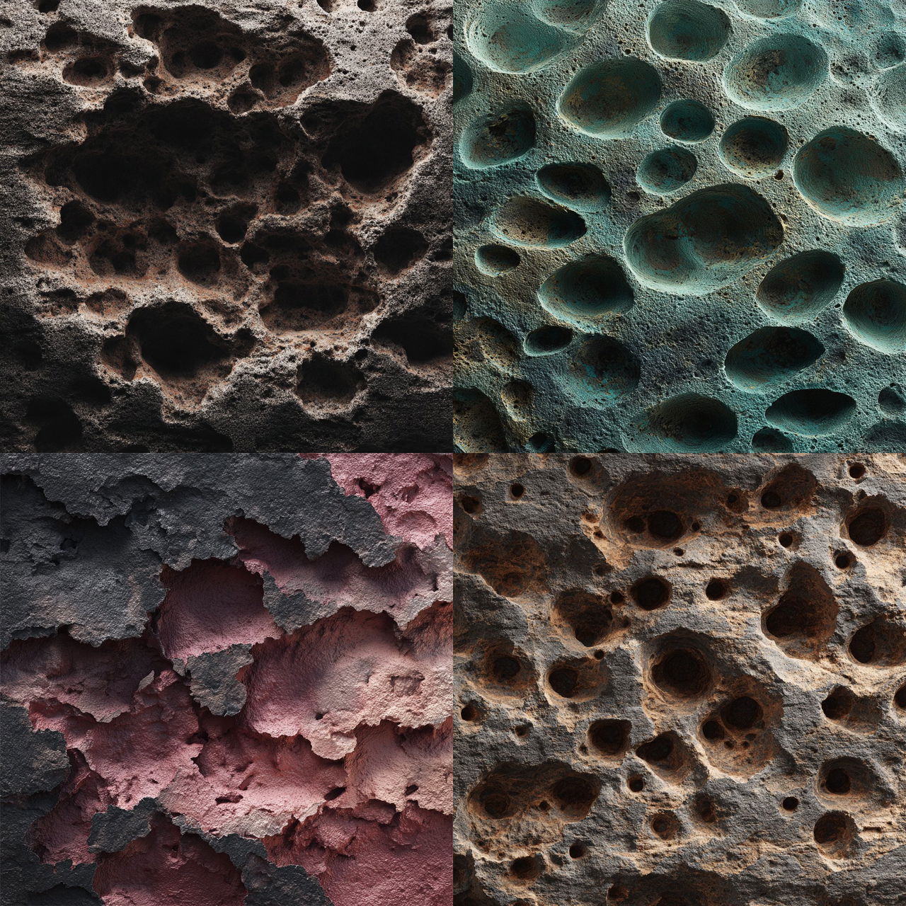 Pitted texture style, Midjourney V7, render 1 of 4