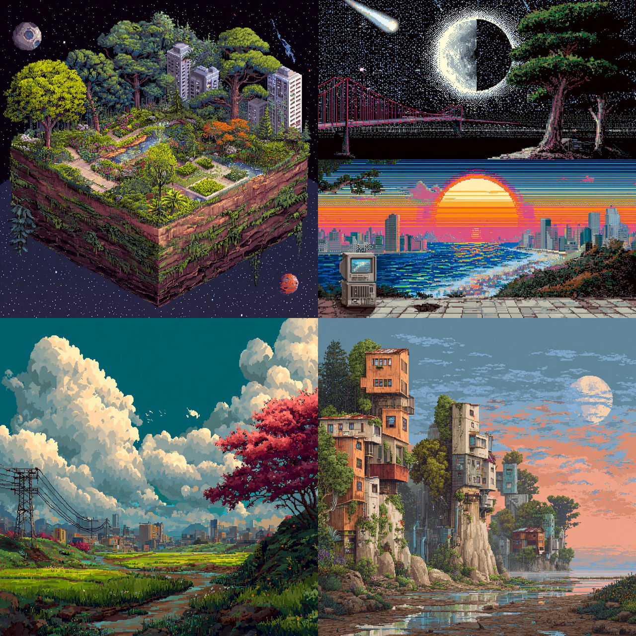 Pixelscape style, Midjourney V7, render 1 of 4