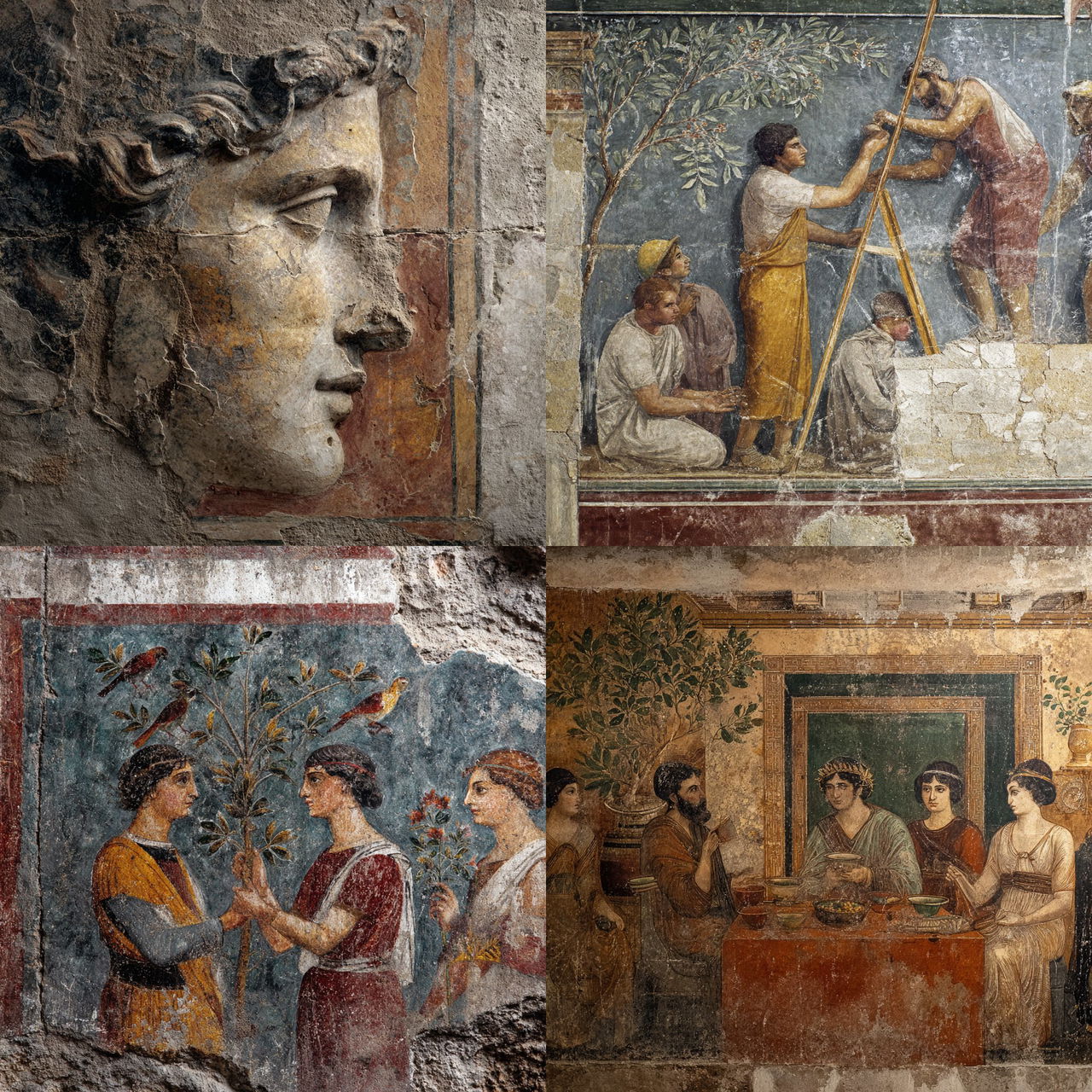 Pompeian fresco style, Midjourney V7, render 1 of 4