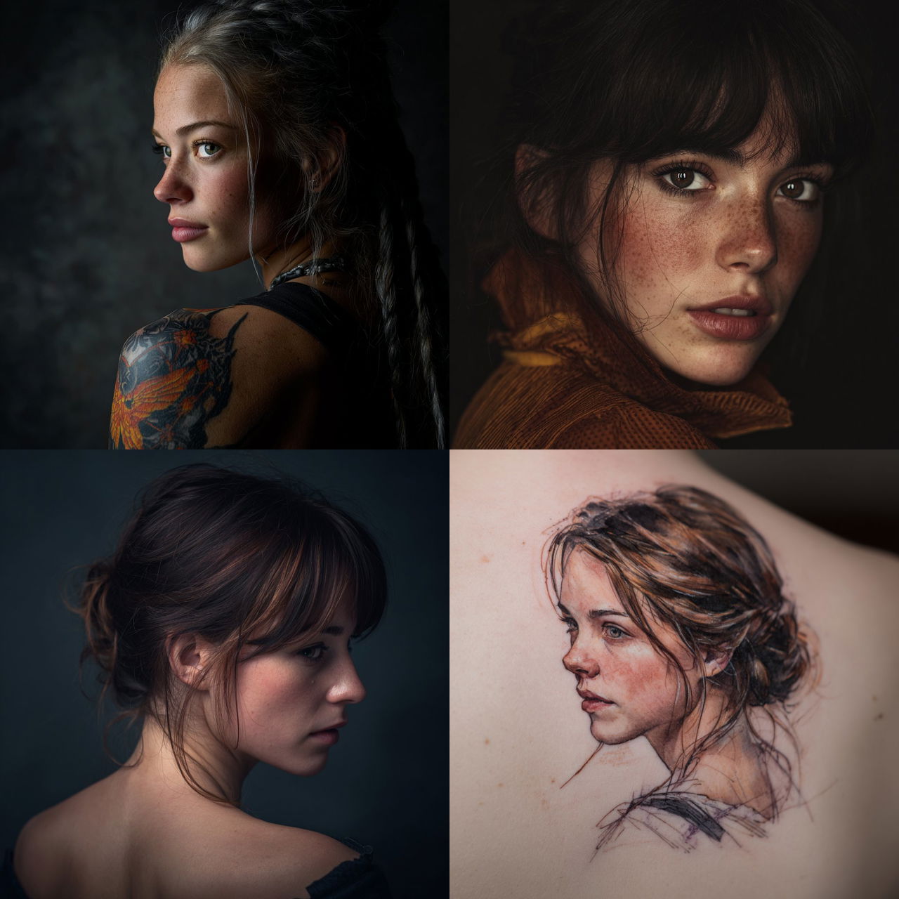 Portrait shot over the shoulder style, Midjourney V7, render 1 of 4