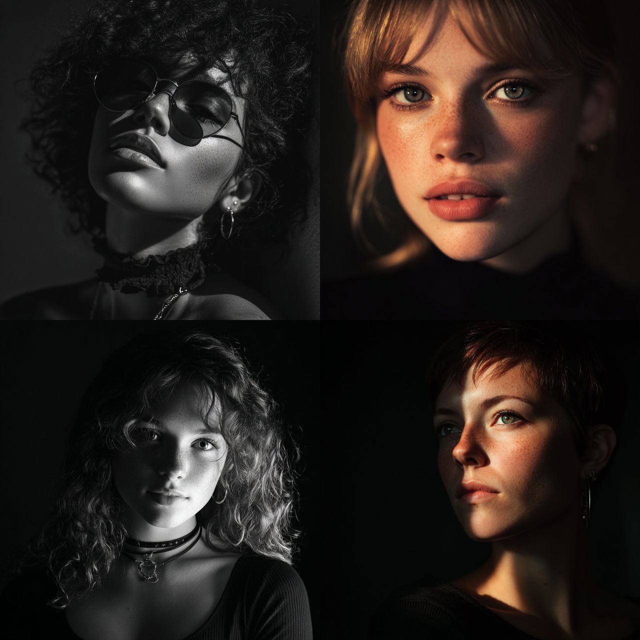 Portrait shot with contrasty lighting style, Midjourney V7, render 1 of 4
