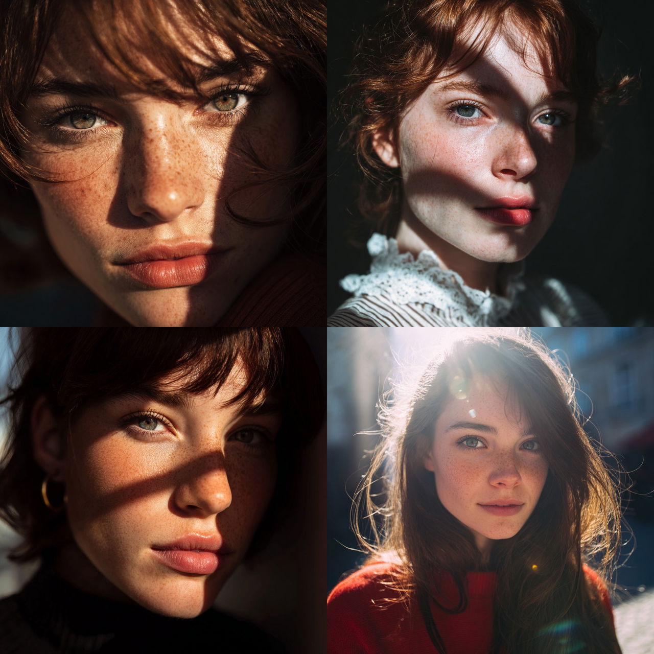 Portrait shot with sunlight style, Midjourney V7, render 1 of 4