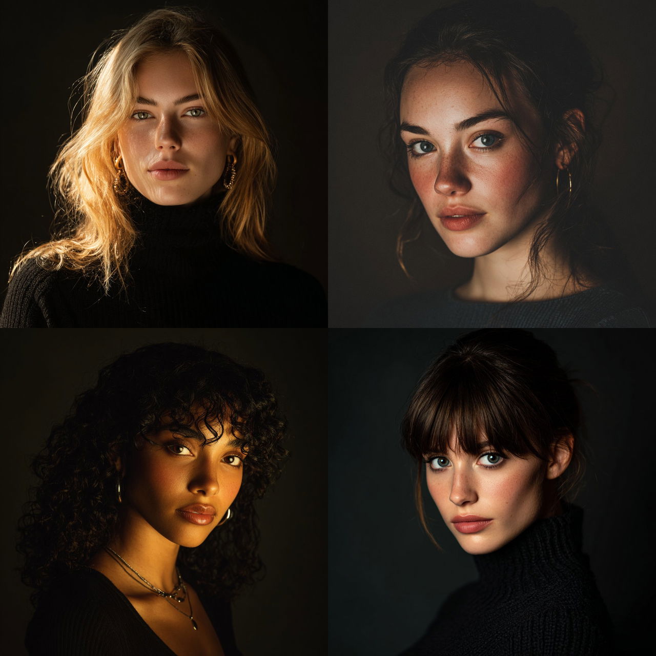 Portrait shot with top lighting style, Midjourney V7, render 1 of 4