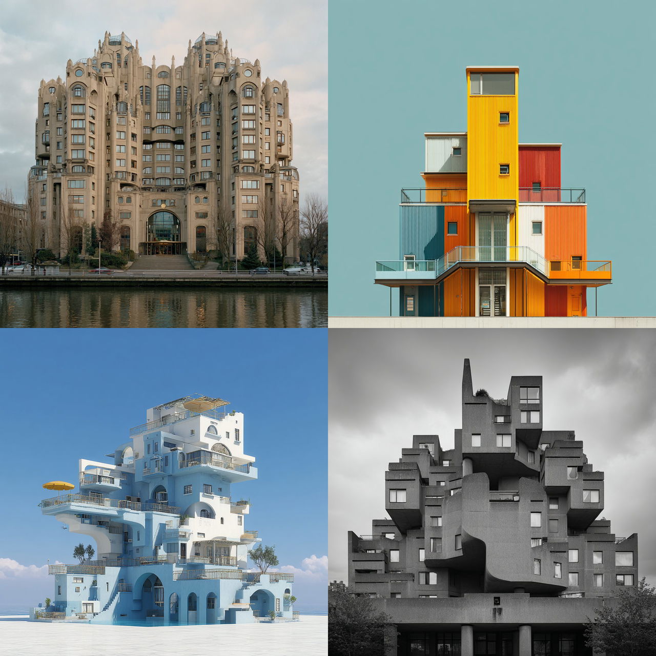Postmodern architecture style, Midjourney V7, render 1 of 4