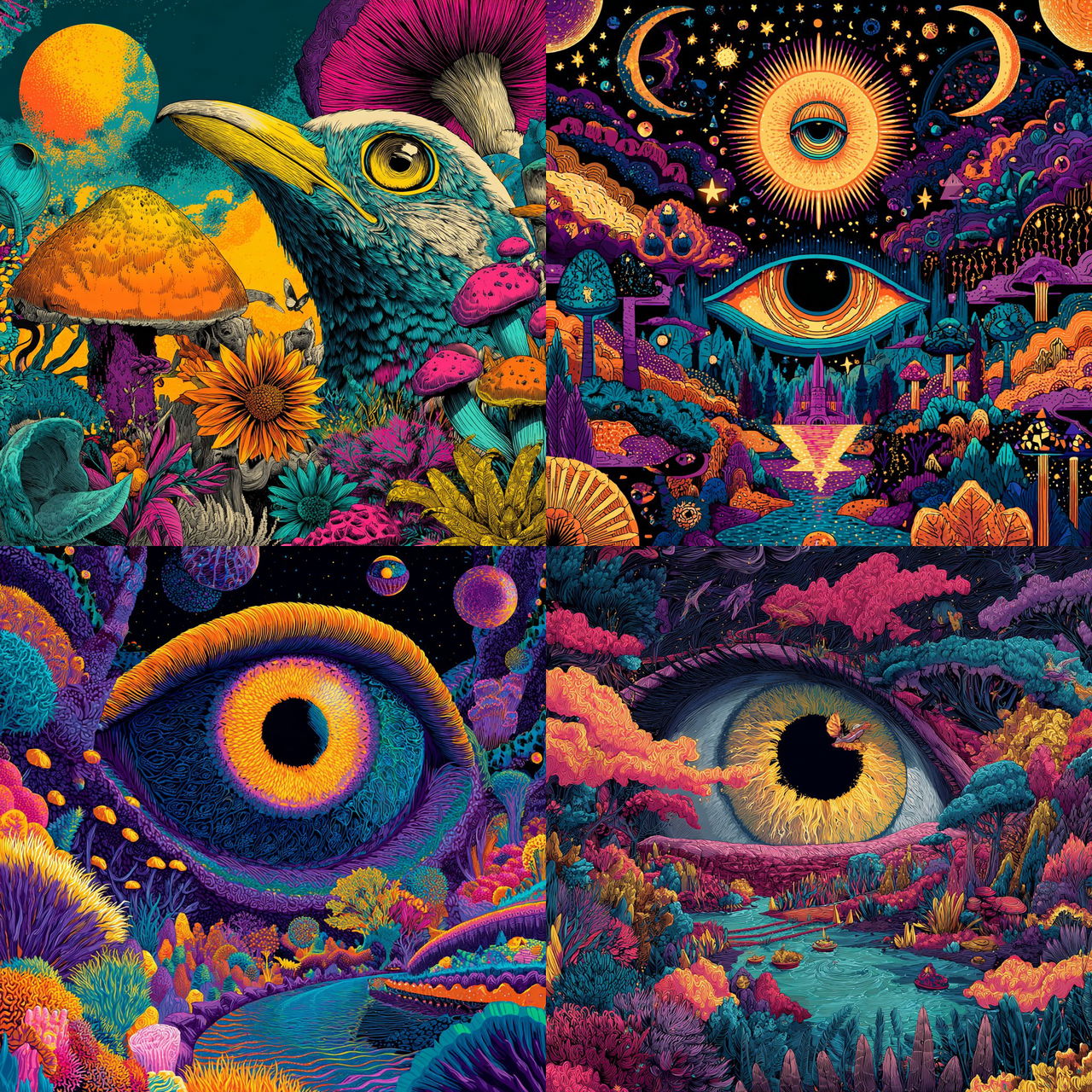 Psychedelic art style, Midjourney V7, render 1 of 4