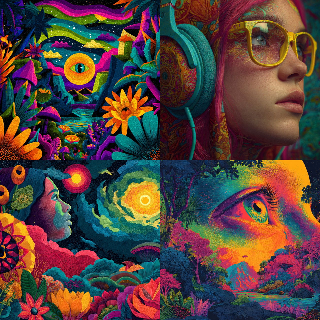 Psychedelic colors style, Midjourney V7, render 1 of 4
