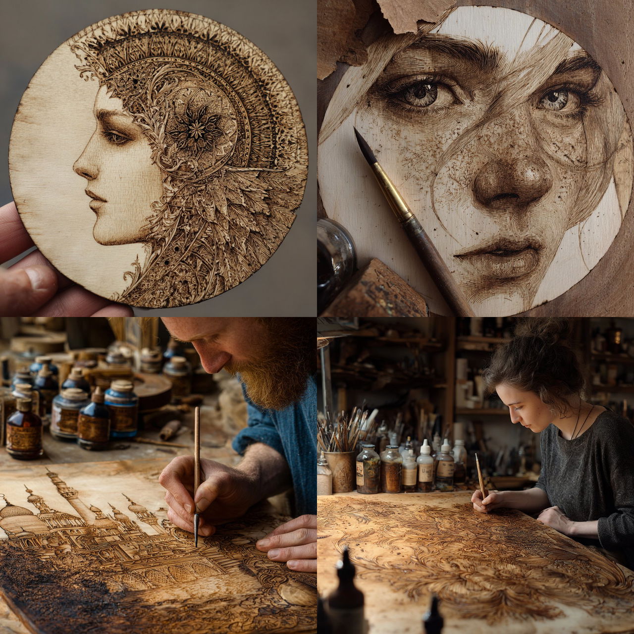 Pyrography style, Midjourney V7, render 1 of 4