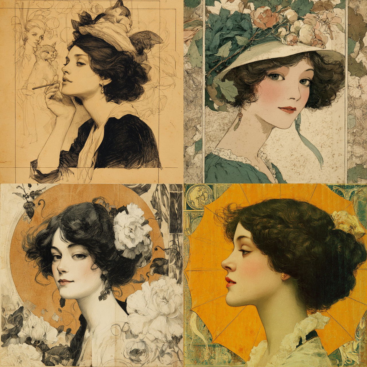 Raphael Kirchner style, Midjourney V7, render 1 of 4