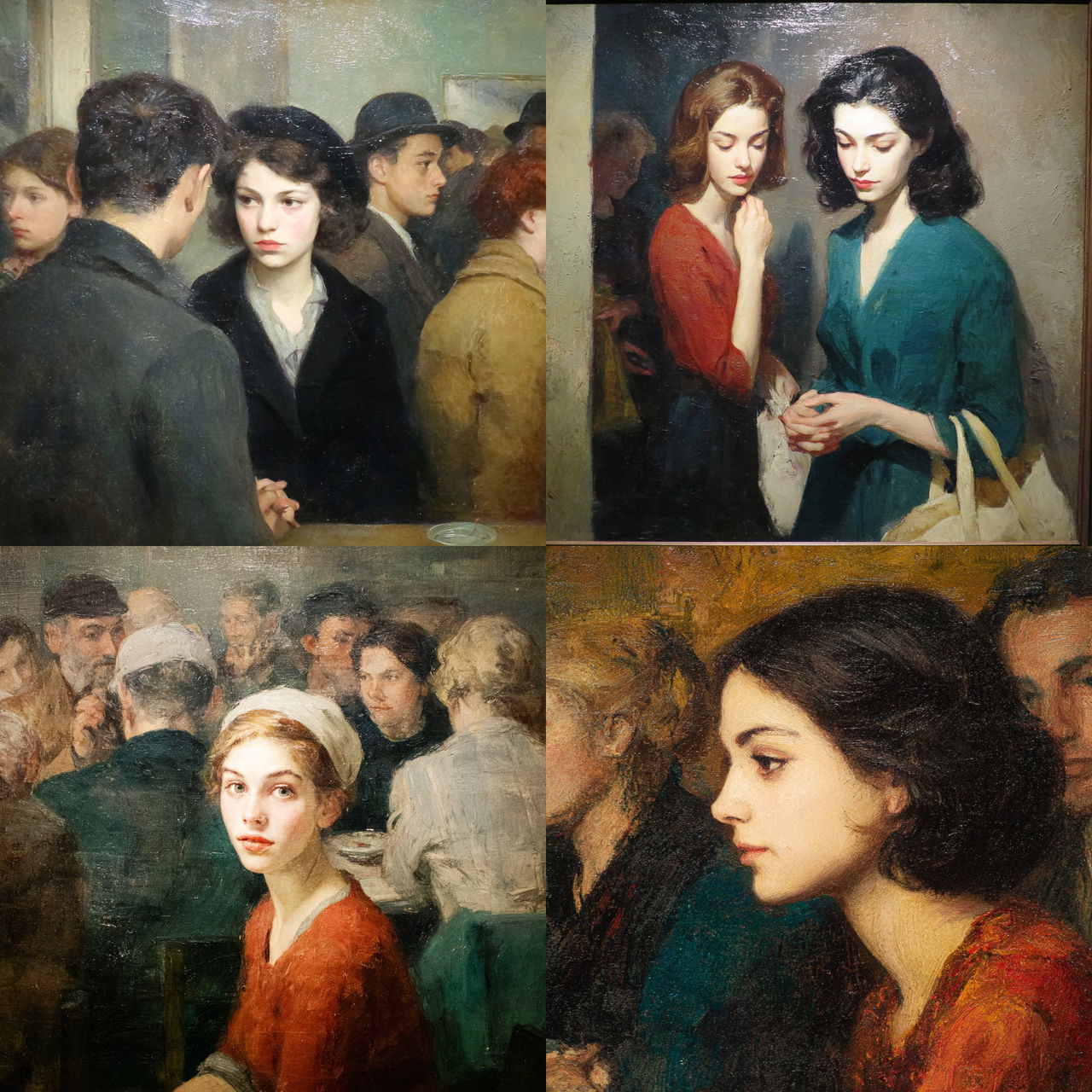 Raphael Soyer style, Midjourney V7, render 1 of 4