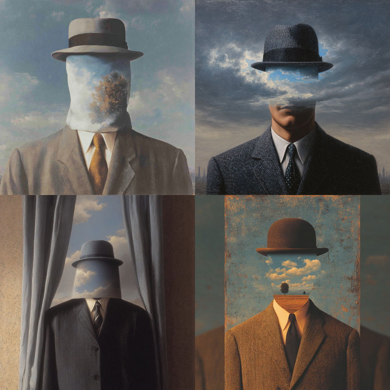 Rene Magritte style, Midjourney V7, render 1 of 4