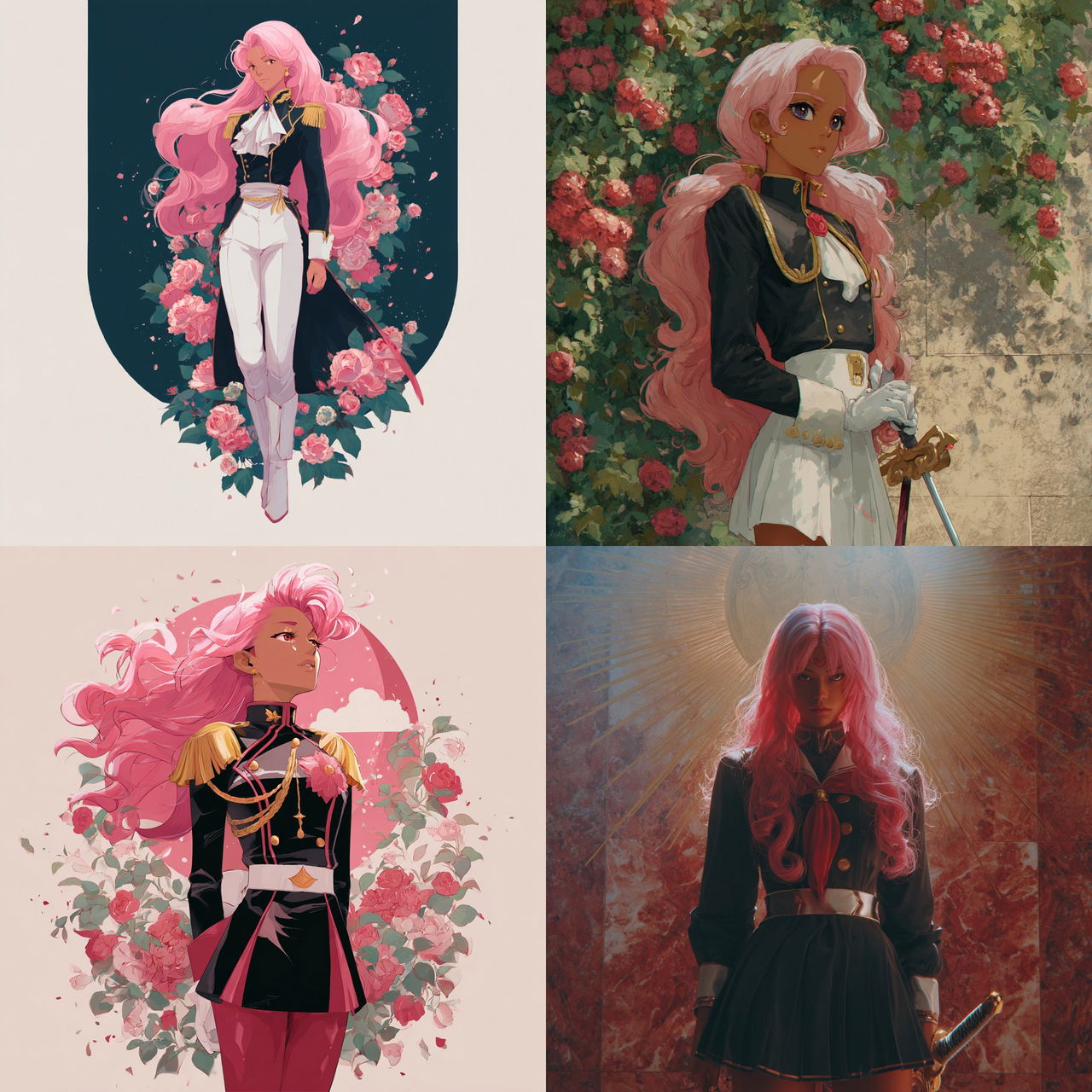 Revolutionary Girl Utena style, Midjourney V7, render 1 of 4