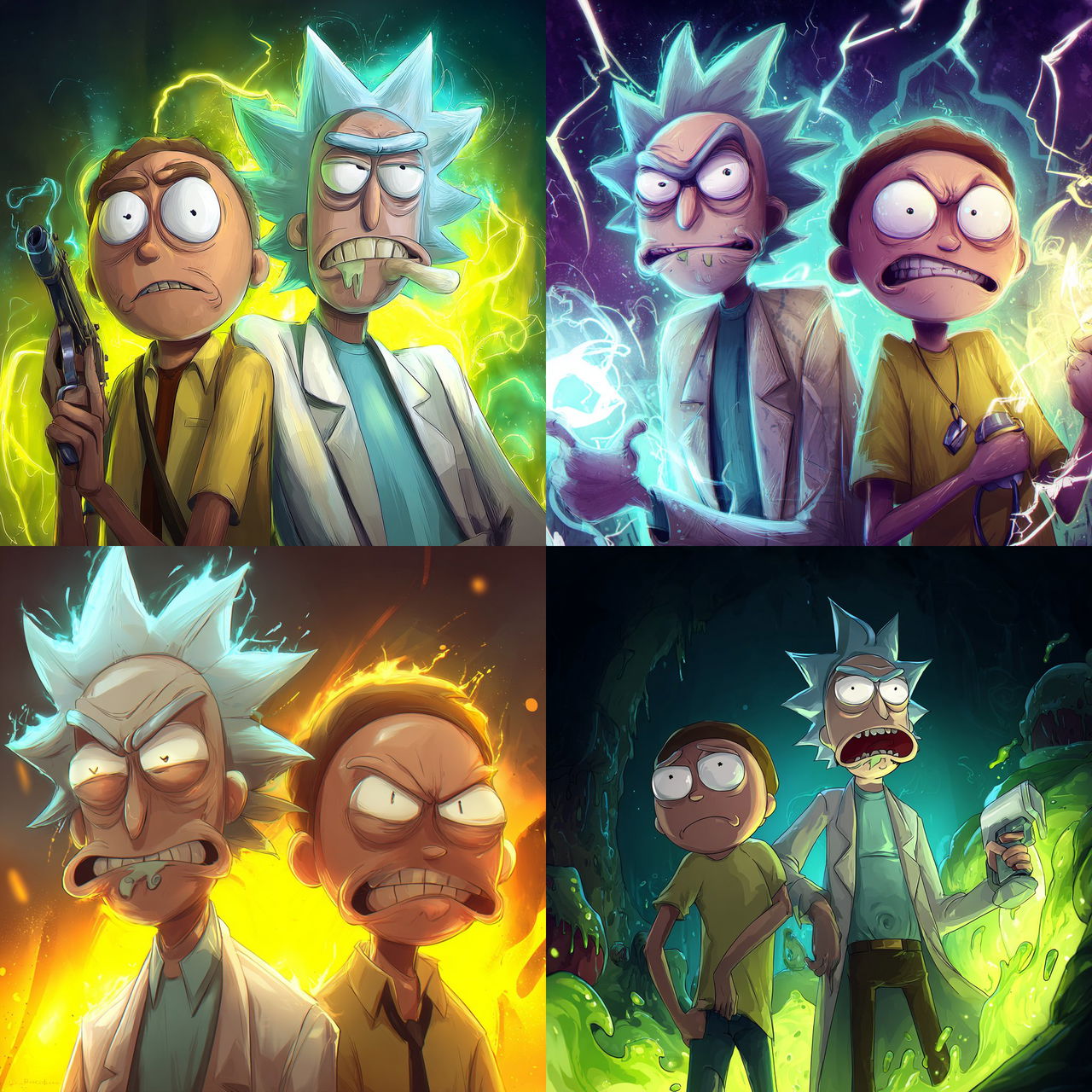 Rick and Morty style, Midjourney V7, render 1 of 4