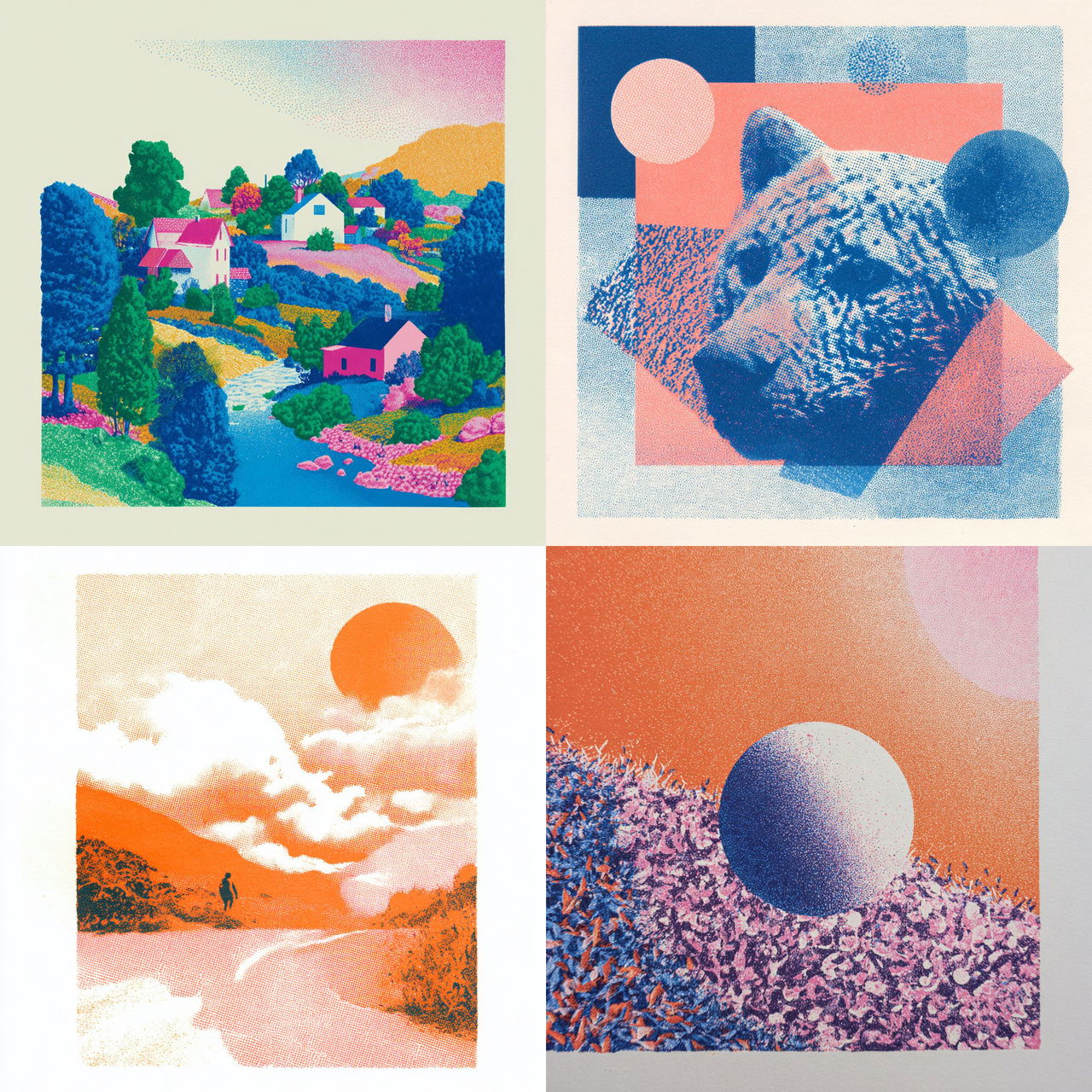 Risograph style, Midjourney V7, render 1 of 4