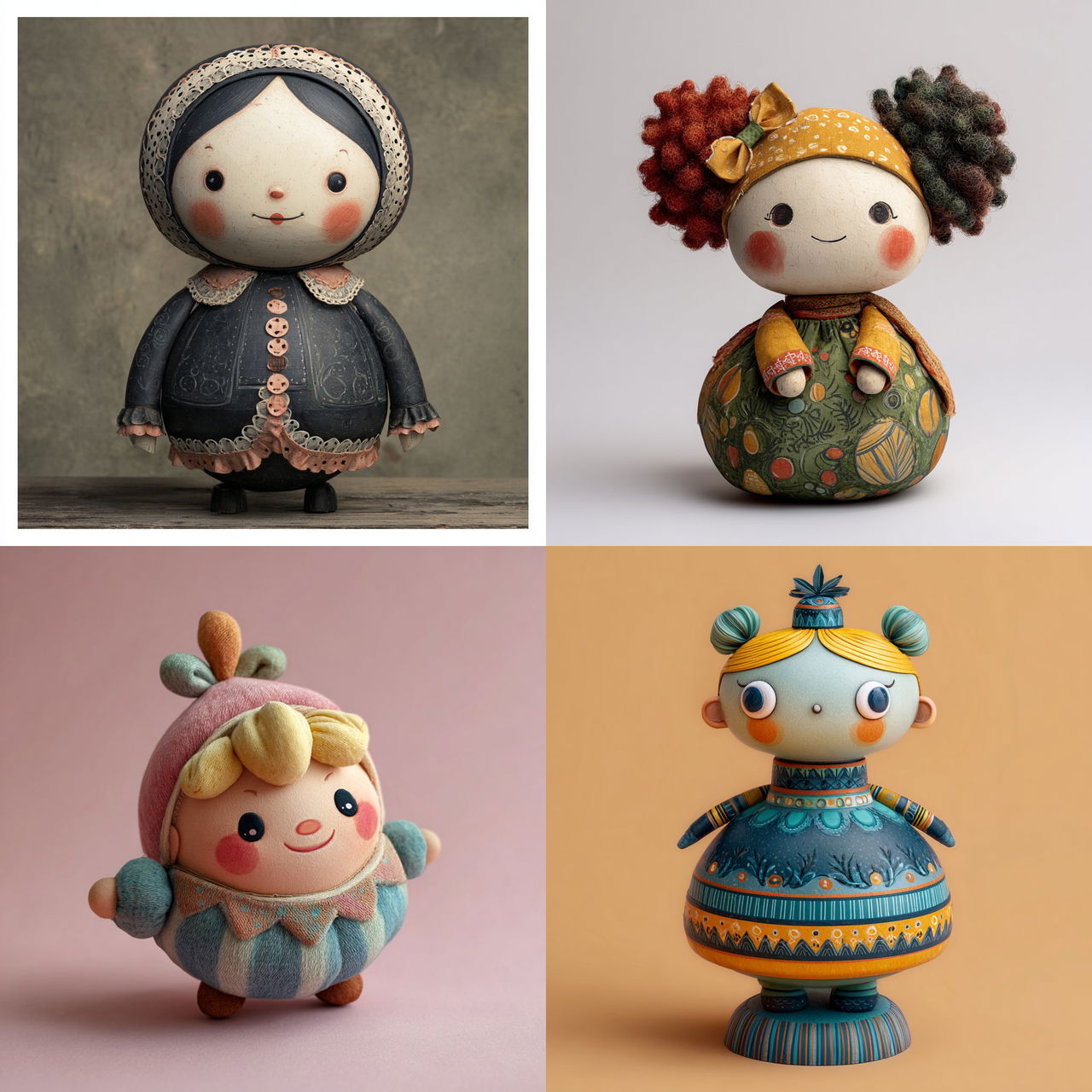 Roly-poly doll style, Midjourney V7, render 1 of 4