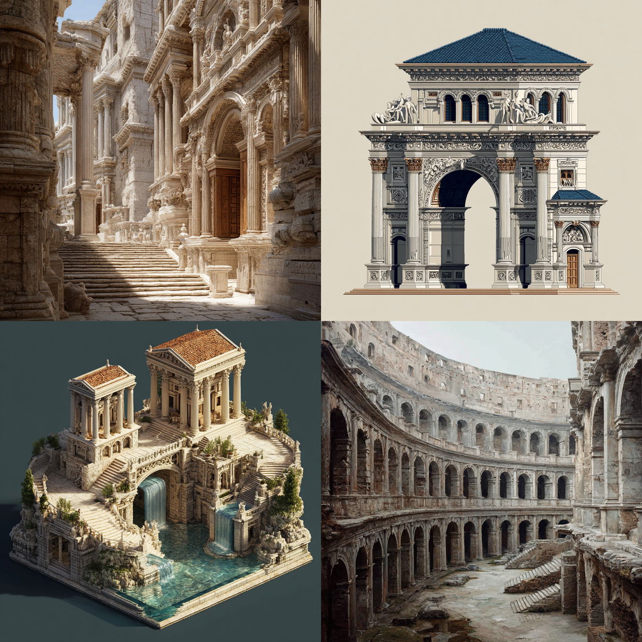 Roman architecture style, Midjourney V7, render 1 of 4