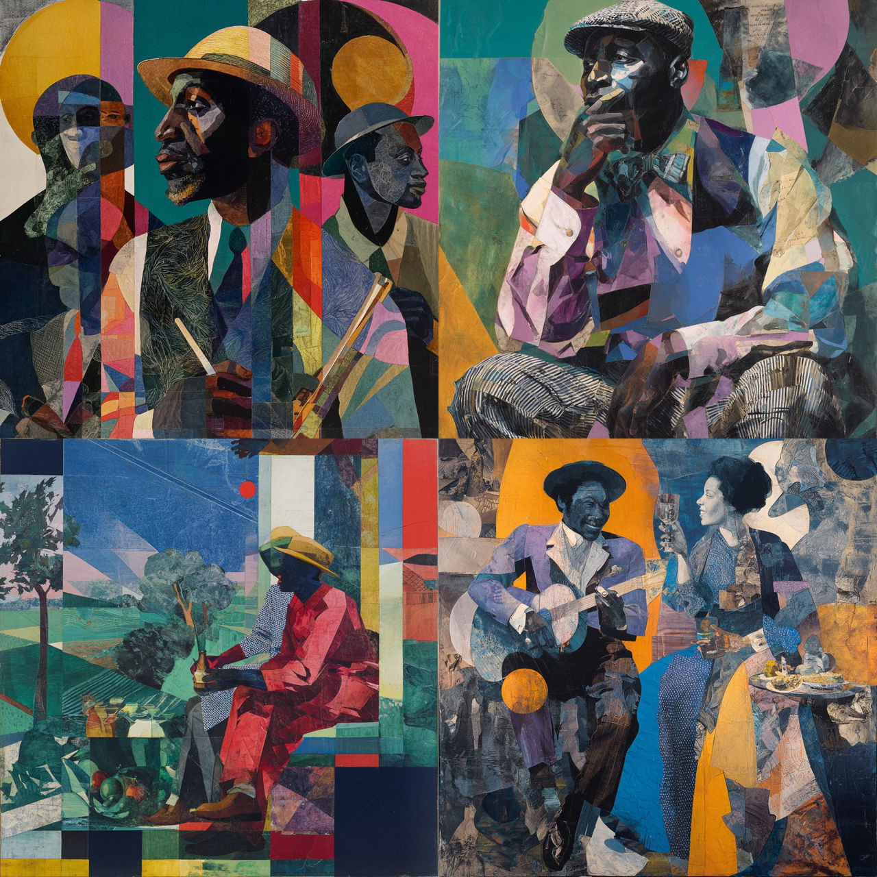 Romare Bearden style, Midjourney V7, render 1 of 4