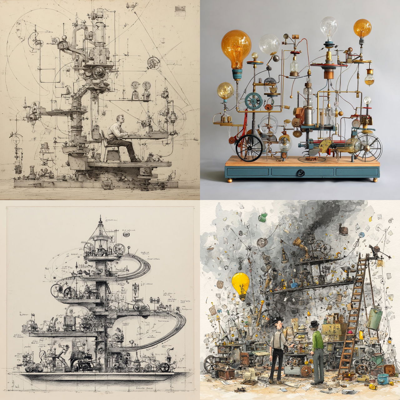 Rube Goldberg style, Midjourney V7, render 1 of 4
