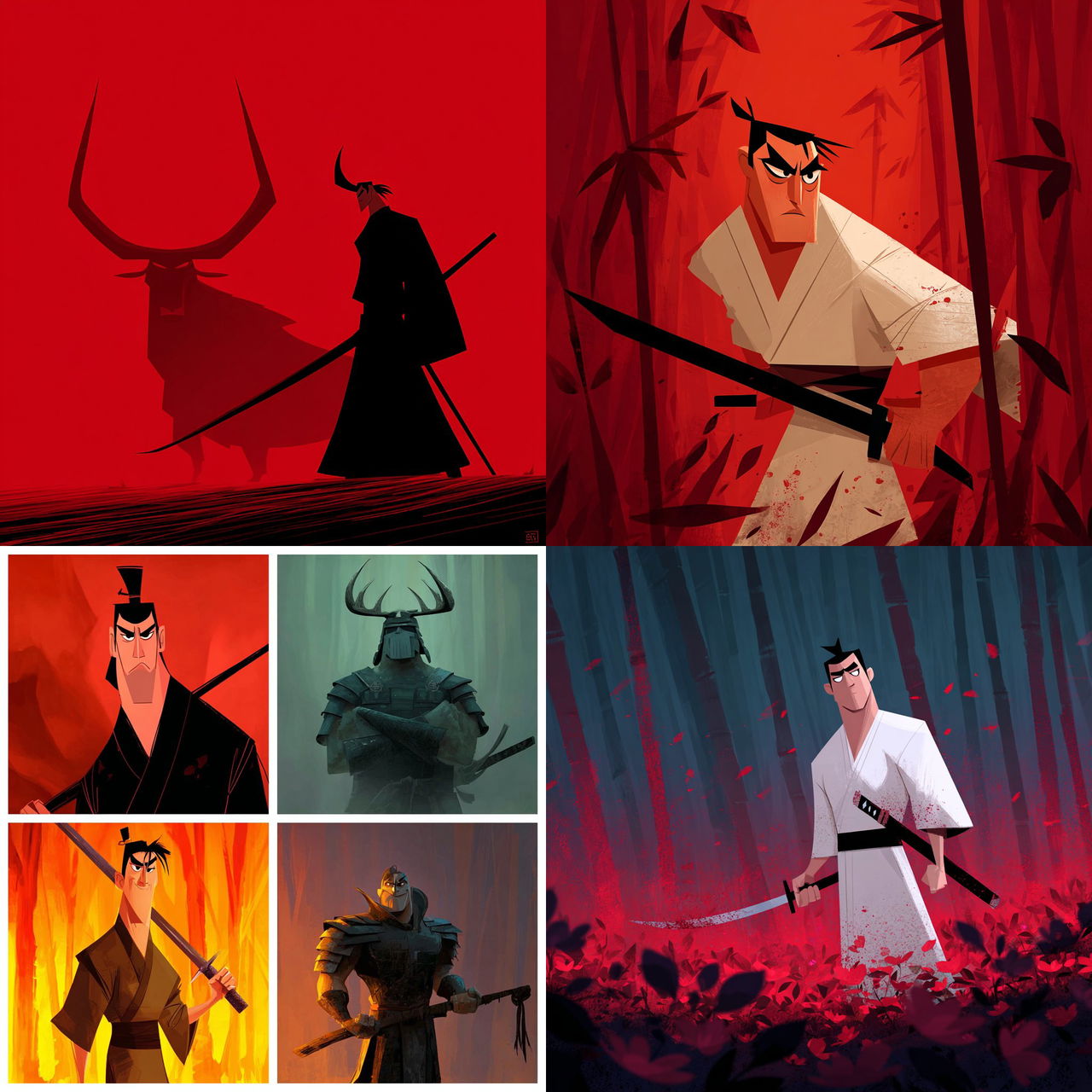 Samurai Jack style, Midjourney V7, render 1 of 4