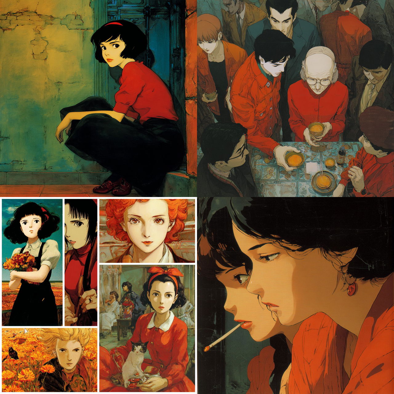Satoshi Kon style, Midjourney V7, render 1 of 4