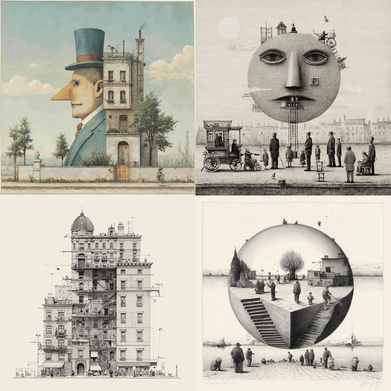 Saul Steinberg style, Midjourney V7, render 1 of 4