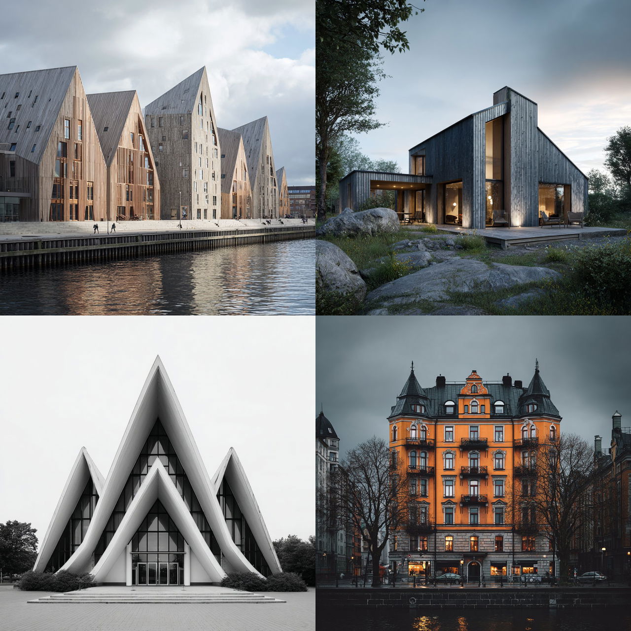 Scandinavian architecture style, Midjourney V7, render 1 of 4