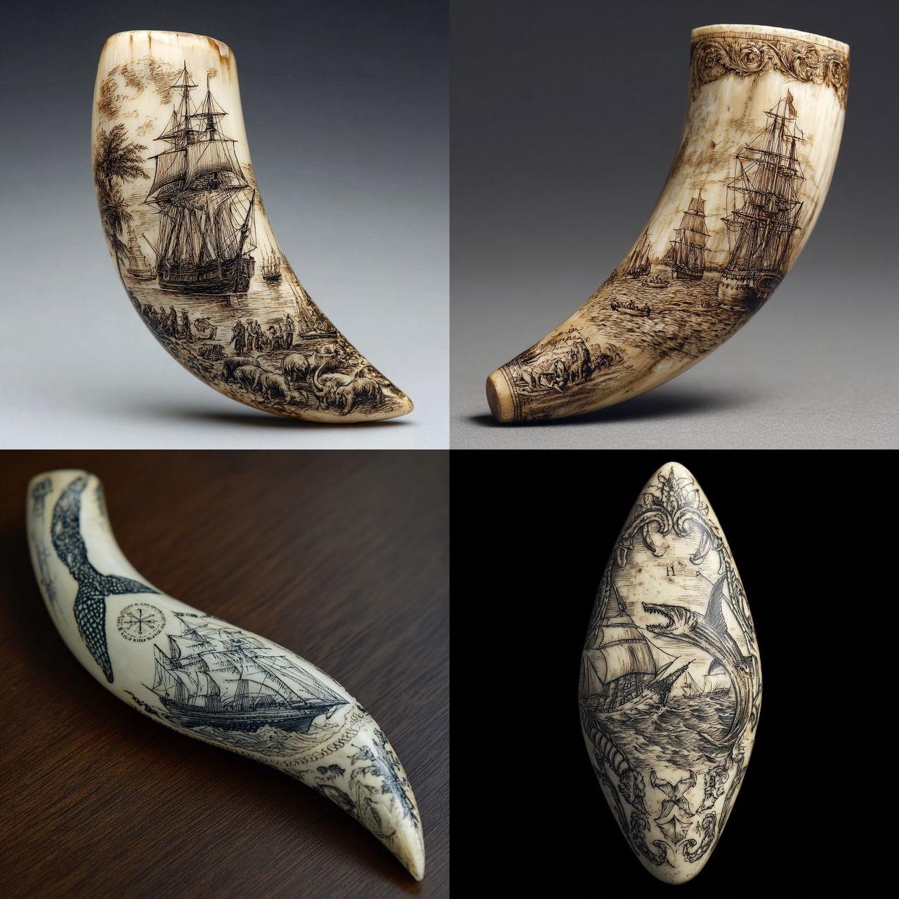 Scrimshaw style, Midjourney V7, render 1 of 4
