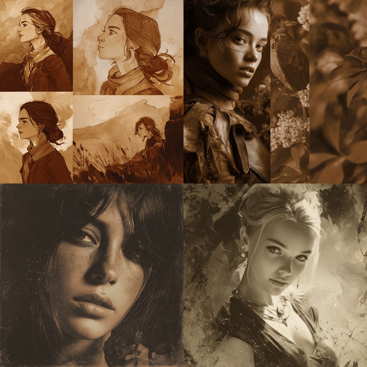 Sepia tones style, Midjourney V7, render 1 of 4